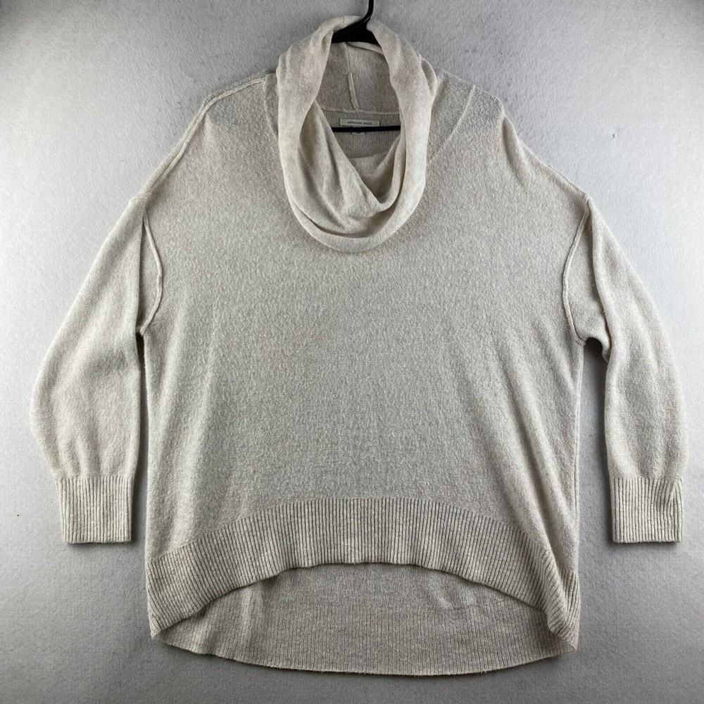 American Eagle Sweater Womens M Medium Beige Knit Pullover Cowl Neck Over Sized
